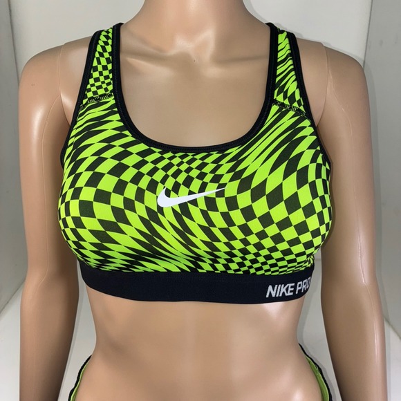 Nike Pro Women's Sports Bra & Running Shorts Set Neon Checkered Black Size M - Picture 4 of 7